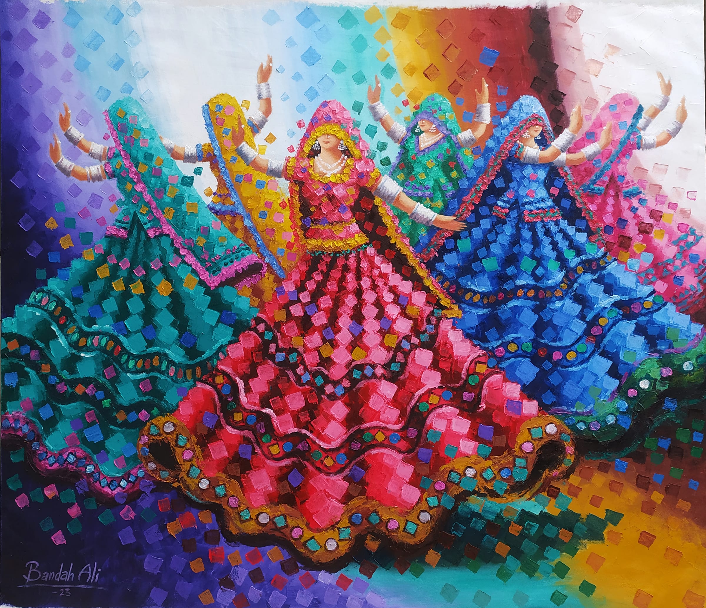 Chakkar Rand II (2023), Oil on canvas, 48 × 36 in · 122 × 91 cm, by Bandah Ali